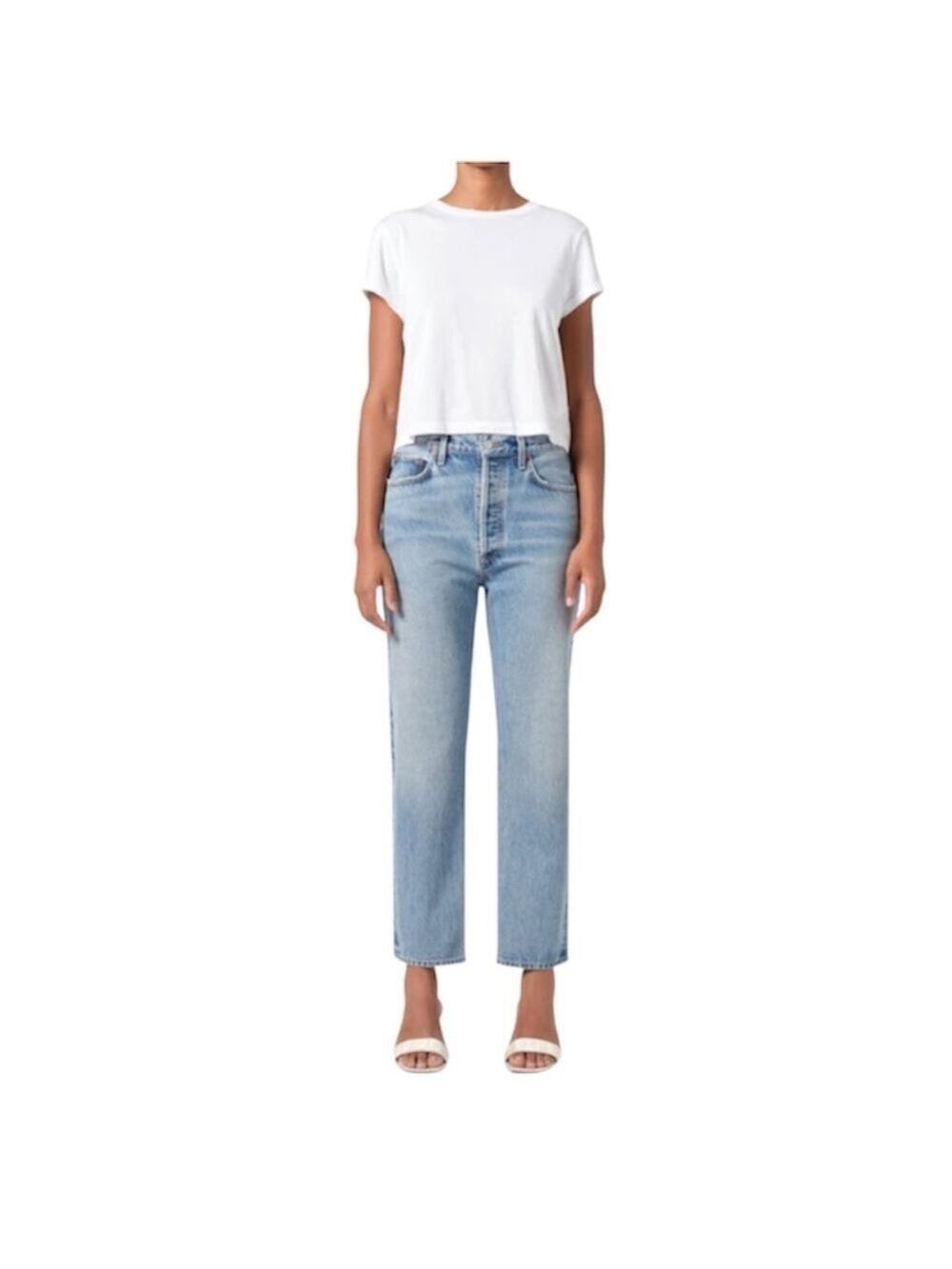 NWT AGOLDE Pinch Waist High Rise Kick Flare light wash straight ankle jeans 33